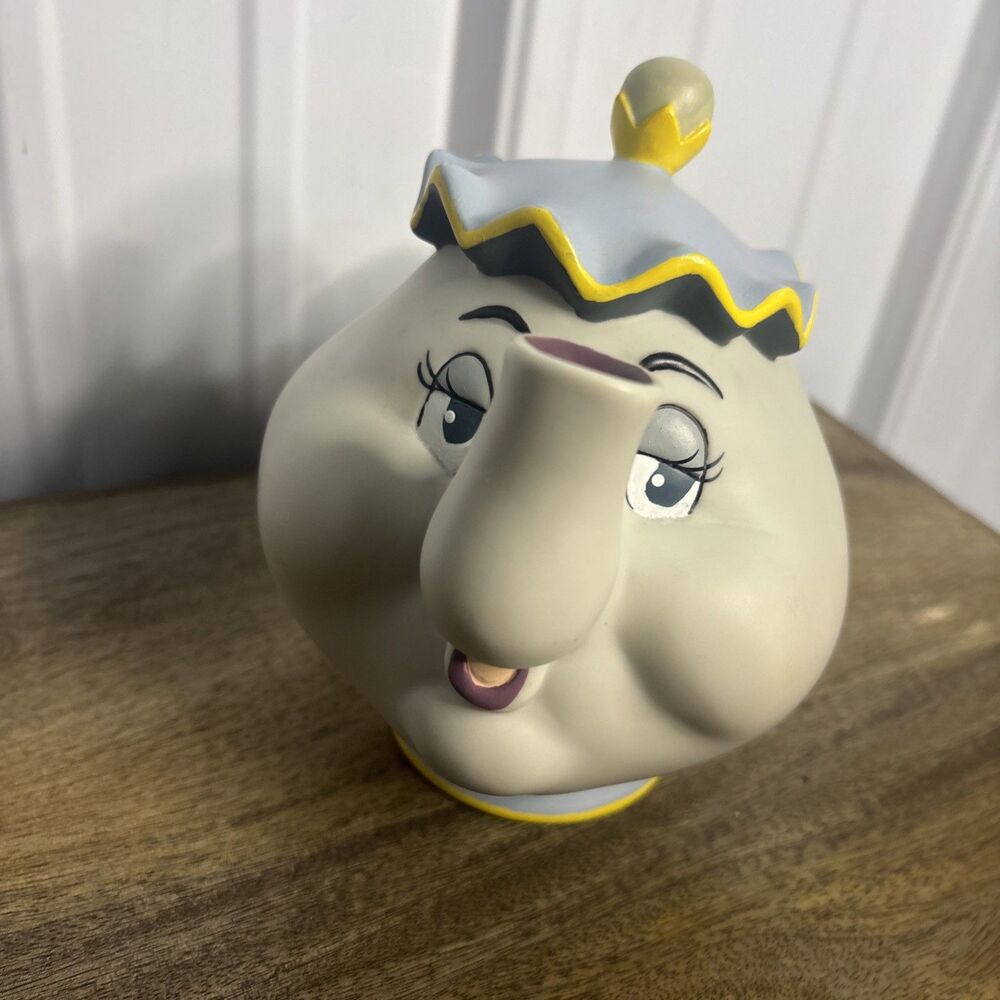 Vtg Disney Beauty and the Beast Mrs Potts Teapot Coin Bank Plastic Piggy Bank